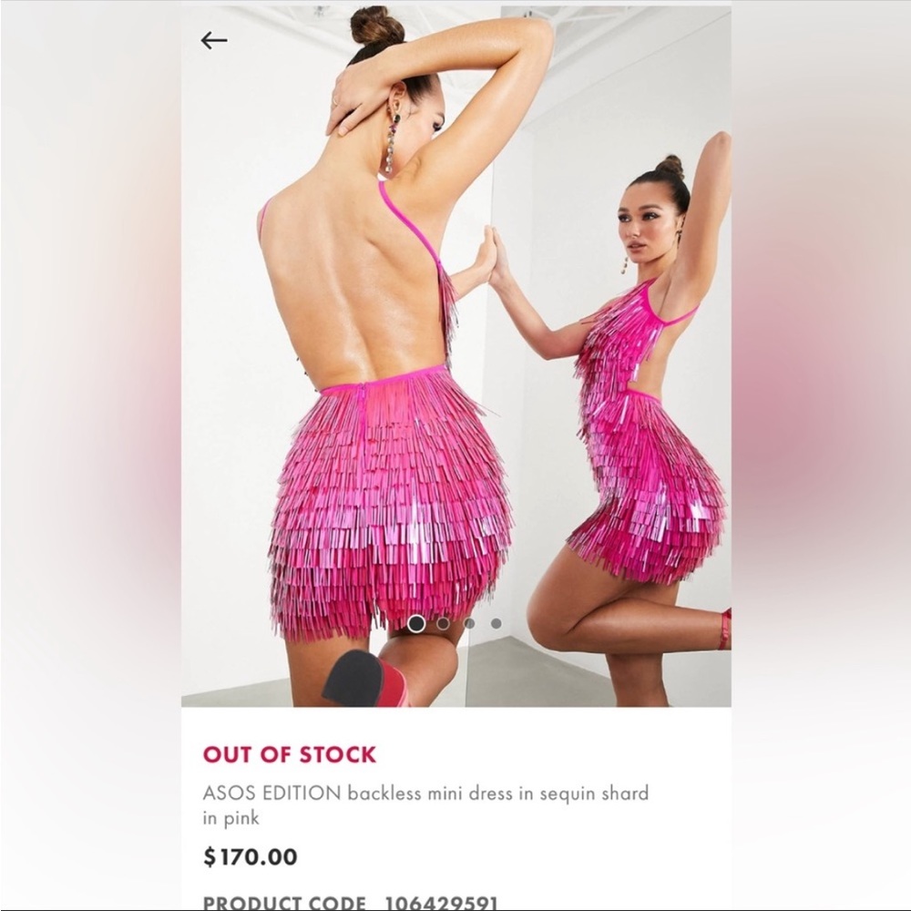 ASOS limited edition backless pink mini dress with shards